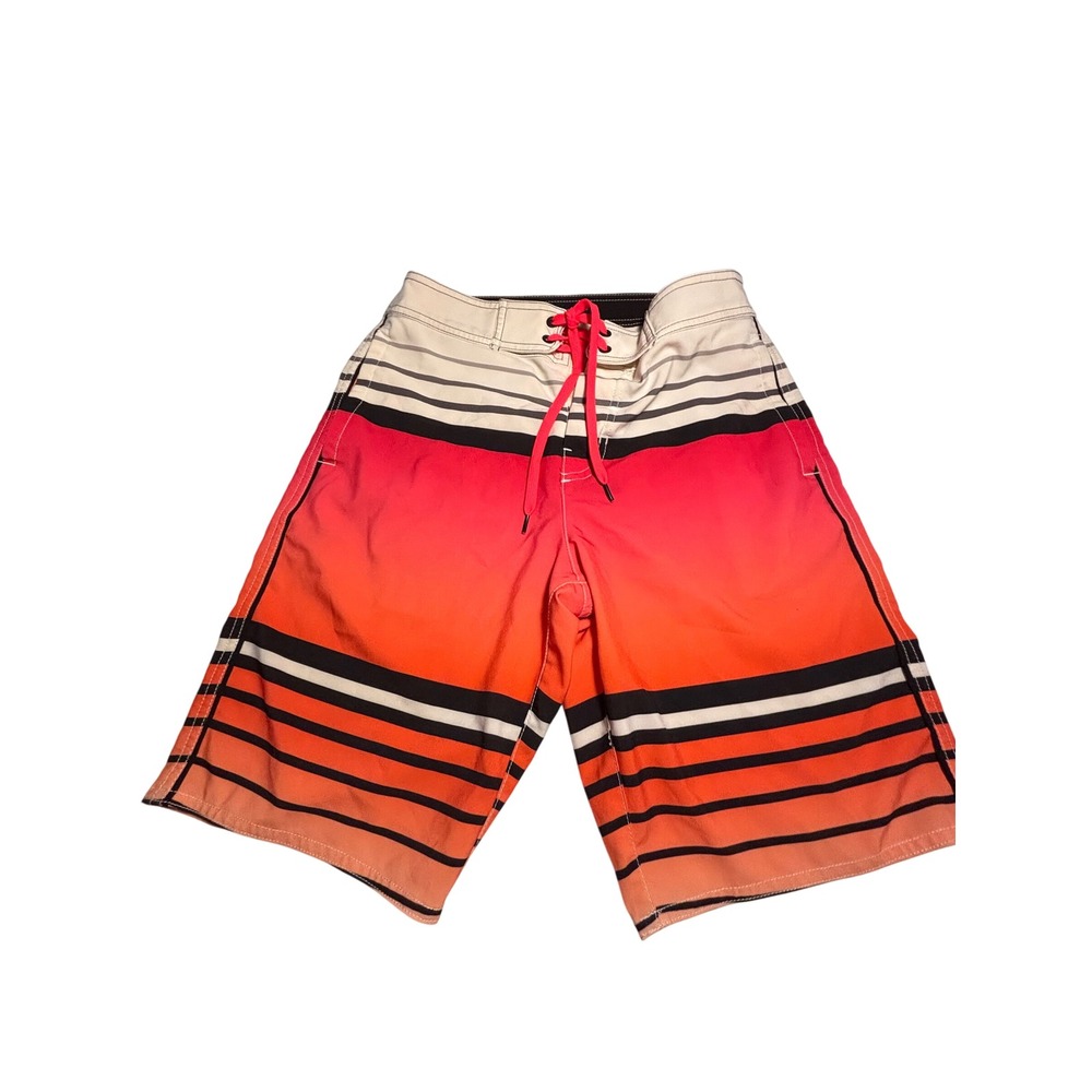 American Eagle Mens XS Sunset Ombre Striped Board Shorts Orange Red Swim Trunks